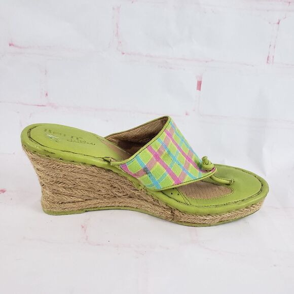 Born drilles green plaid wedge size 7 - Picture 1 of 8
